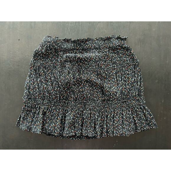 Magali Pascal womens Tiered Mini Skirt Elastic Waist Navy Floral Print M Ruffled - Picture 2 of 10